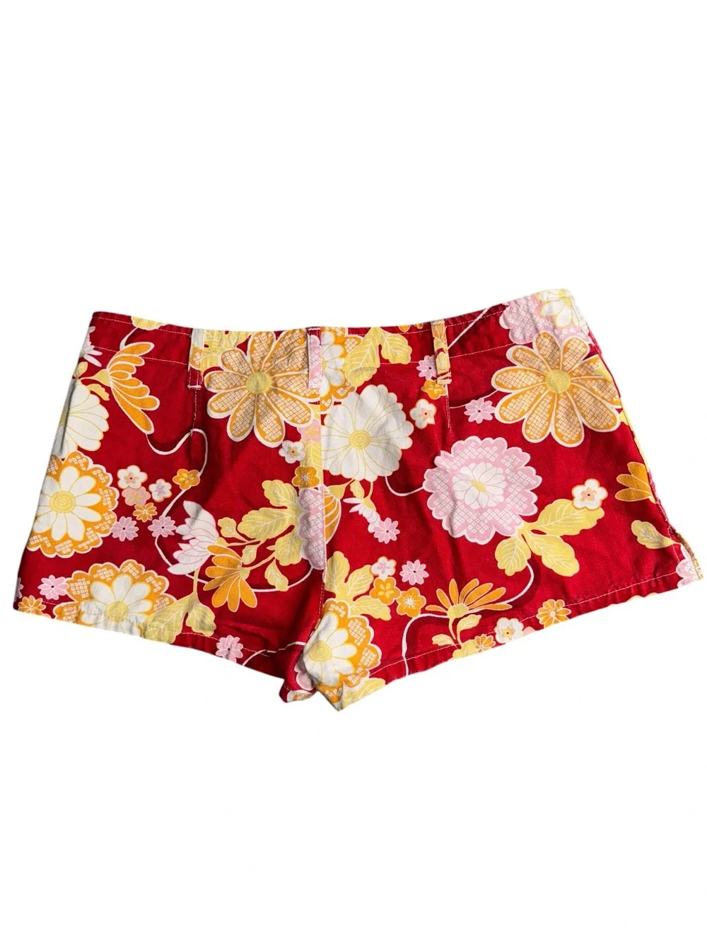 VTG Abercrombie & Fitch Red Floral Shorts Womens 10 Y2K Retro Cotton Summer